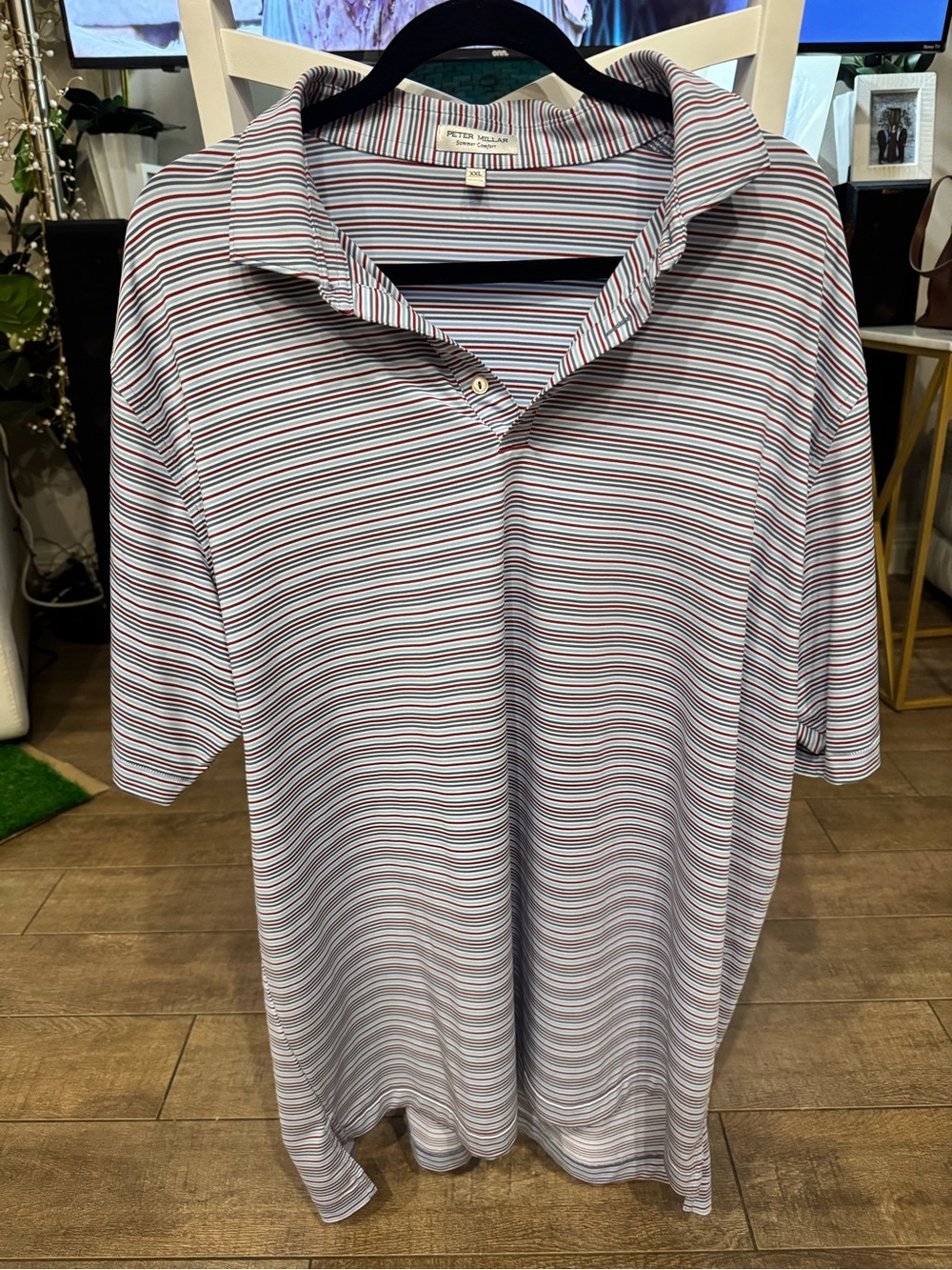 Peter Millar Striped Polo Summer Comfort- White with Blue & Red Stripes